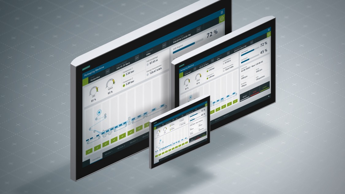 Various screenshots demonstrating that the HMI design can be adapted to all screen sizes.